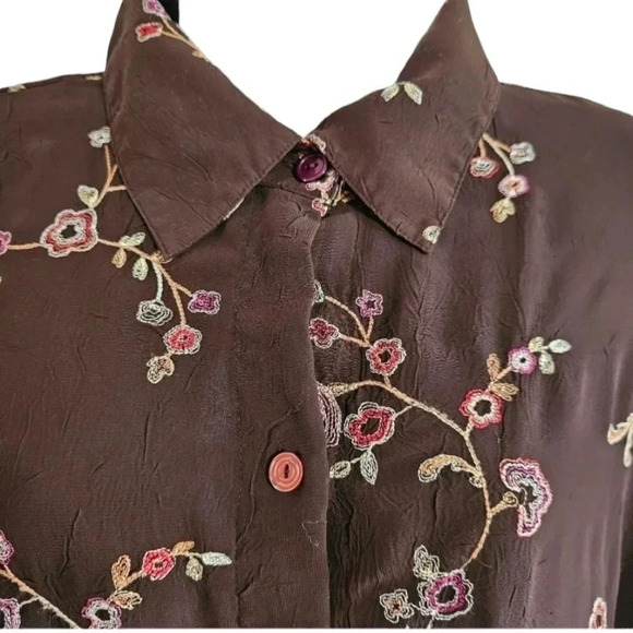 Unbranded Large Vintage Sheer Lined Brown Button Down Cherry Blossom Blouse Rare - Picture 3 of 11